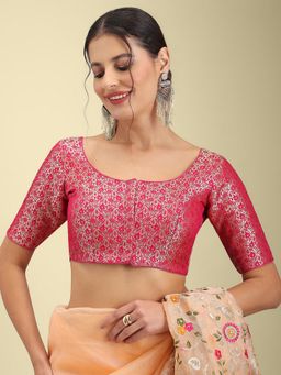 HAPPY OWL - Designer Pink Silk Half Sleeves Paisley Stitched Blouse