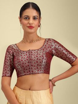 HAPPY OWL - Designer Maroon Silk Half Sleeves Paisley Stitched Blouse