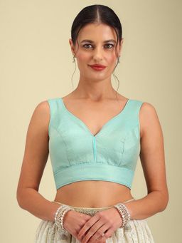 HAPPY OWL - Designer Green Silk Sleeveless Woven Stitched Blouse