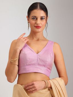 HAPPY OWL - Designer Lavender Silk Sleeveless Woven Stitched Blouse