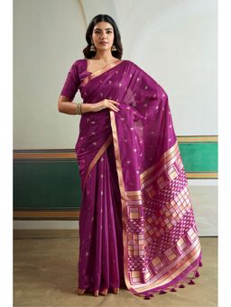 Mysilklove - Violet Purple Tussar Handloom Silk Saree with Unstitched Blouse