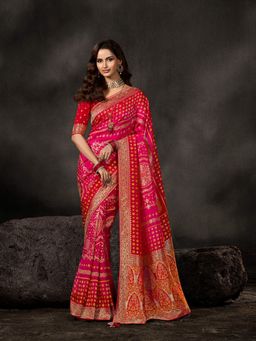 MEENA BAZAAR - Woven Art Silk Pink Saree Without Blouse