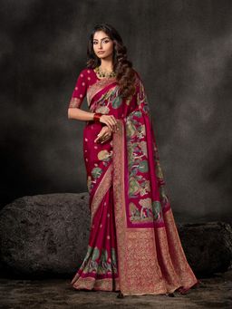 MEENA BAZAAR - Woven Art Silk Maroon Saree Without Blouse