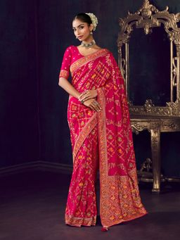 MEENA BAZAAR - Woven Art Silk Pink Saree Without Blouse