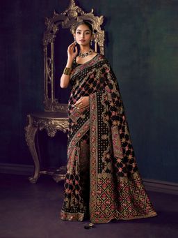 MEENA BAZAAR - Woven Art Silk Black Saree Without Blouse