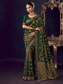 MEENA BAZAAR - Woven Art Silk Green Saree Without Blouse