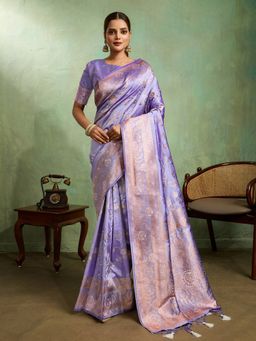MEENA BAZAAR - Woven Art Silk Lavender Saree Without Blouse