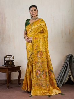 MEENA BAZAAR - Woven Art Silk Mustard Saree Without Blouse