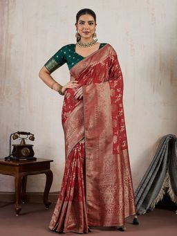 MEENA BAZAAR - Woven Art Silk Rust Saree Without Blouse