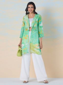 Navyasa By Liva - Green Lurex Abstract Printed Shrug