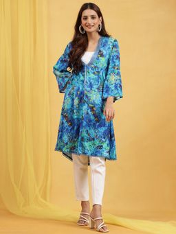 Navyasa By Liva - Blue Heavy Munga Satin Abstract Printed Shrug