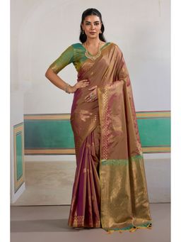 Mysilklove - Saddle Brown Banarasi Handloom Saree with Unstitched Blouse
