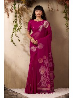 Mysilklove - Salmon Pink Munga Handloom Cotton Saree with Unstitched Blouse