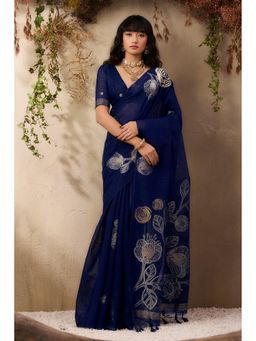 Mysilklove - Carolina Blue Munga Handloom Cotton Saree with Unstitched Blouse