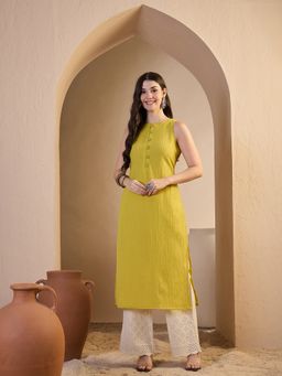 INDDUS - Solid Straight Green Kurta