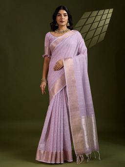 Odette - Silk Blend Woven Checked Lavender Saree with Unstitched Blouse