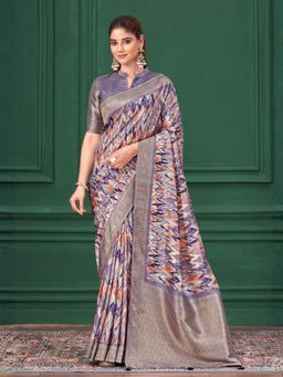 Odette - Silk Blend Zari Printed Multicolour Saree with Unstitched Blouse
