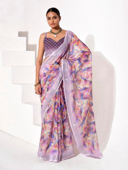 Odette - Cotton Linen Printed Zari Multicolour Saree with Unstitched Blouse