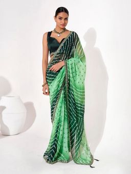 Odette - Cotton Linen Embroidered Green Saree with Unstitched Blouse