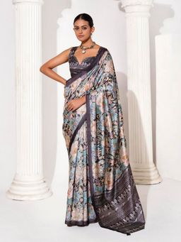 Odette - Cotton Linen Floral Printed Multicolour Saree with Unstitched Blouse