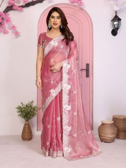 Odette - Light Pink Chiffon Solid Saree with Unstitched Blouse