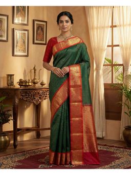 AMRUTKALA SAREES - Women's Green Designer Banarasi Silk Kanjivaram Saree with Unstitched Blouse