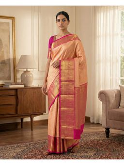 AMRUTKALA SAREES - Peach Designer Banarasi Silk Kanjivaram Saree with Unstitched Blouse