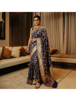 AMRUTKALA SAREES - Blue Designer Banarasi Silk Kanjivaram Saree with Unstitched Blouse