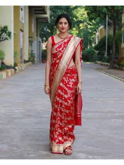 AMRUTKALA SAREES - Red Designer Banarasi Silk Kanjivaram Saree with Unstitched Blouse