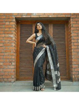 AMRUTKALA SAREES - Black Designer Banarasi Silk Kanjivaram Saree with Unstitched Blouse