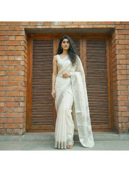 AMRUTKALA SAREES - White Designer Banarasi Silk Kanjivaram Saree with Unstitched Blouse