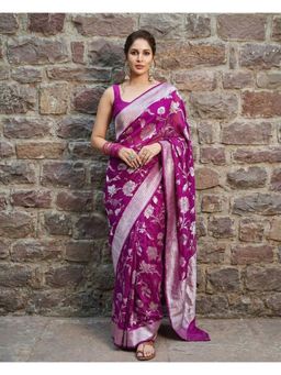 AMRUTKALA SAREES - Purple Designer Banarasi Silk Kanjivaram Saree with Unstitched Blouse
