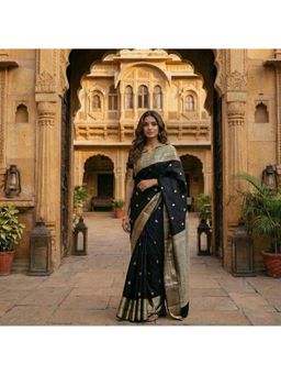 AMRUTKALA SAREES - Black Designer Banarasi Silk Kanjivaram Saree with Unstitched Blouse