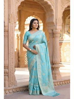 AMRUTKALA SAREES - Teal Designer Banarasi Silk Kanjivaram Saree with Unstitched Blouse