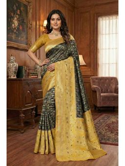 AMRUTKALA SAREES - Black Designer Banarasi Silk Kanjivaram Saree with Unstitched Blouse
