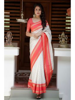 AMRUTKALA SAREES - White Designer Banarasi Silk Kanjivaram Saree with Unstitched Blouse