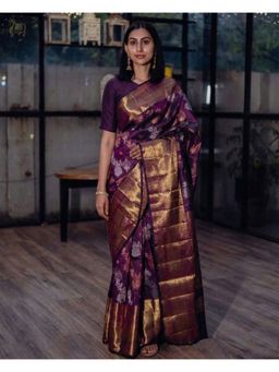 AMRUTKALA SAREES - Purple Designer Banarasi Silk Kanjivaram Saree with Unstitched Blouse
