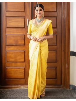 AMRUTKALA SAREES - Yellow Banarasi Silk Kanjivaram Saree with Unstitched Blouse