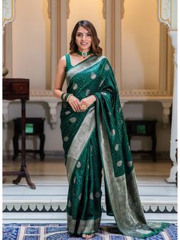 AMRUTKALA SAREES - Green Banarasi Silk Kanjivaram Saree with Unstitched Blouse