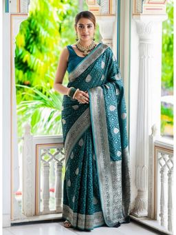 AMRUTKALA SAREES - Teal Designer Banarasi Silk Kanjivaram Saree with Unstitched Blouse