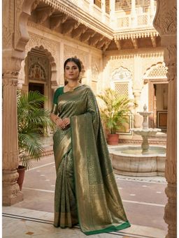 AMRUTKALA SAREES - Green Banarasi Silk Kanjivaram Saree with Unstitched Blouse