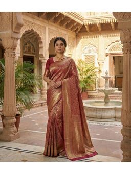 AMRUTKALA SAREES - Maroon Designer Banarasi Silk Kanjivaram Saree with Unstitched Blouse