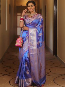 AMRUTKALA SAREES - Blue Designer Banarasi Silk Kanjivaram Saree with Unstitched Blouse