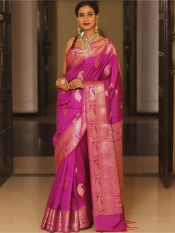 AMRUTKALA SAREES - Pink Designer Banarasi Silk Kanjivaram Saree with Unstitched Blouse