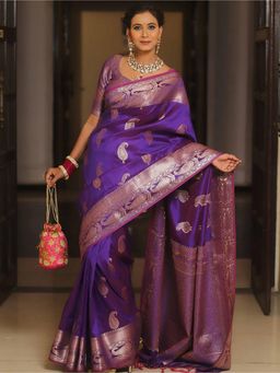 AMRUTKALA SAREES - Purple Banarasi Silk Kanjivaram Saree with Unstitched Blouse