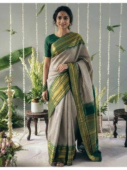 AMRUTKALA SAREES - Beige Designer Banarasi Silk Kanjivaram Saree with Unstitched Blouse