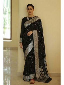 AMRUTKALA SAREES - Black Banarasi Silk Kanjivaram Saree with Unstitched Blouse