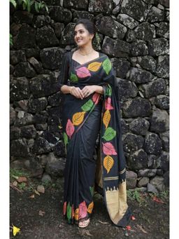 AMRUTKALA SAREES - Black Banarasi Silk Kanjivaram Saree with Unstitched Blouse