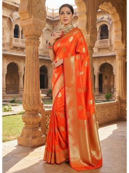 AMRUTKALA SAREES - Orange Designer Banarasi Silk Kanjivaram Saree with Unstitched Blouse