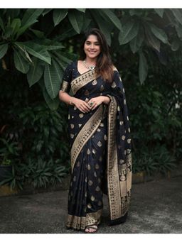 AMRUTKALA SAREES - Black Designer Banarasi Silk Kanjivaram Saree with Unstitched Blouse